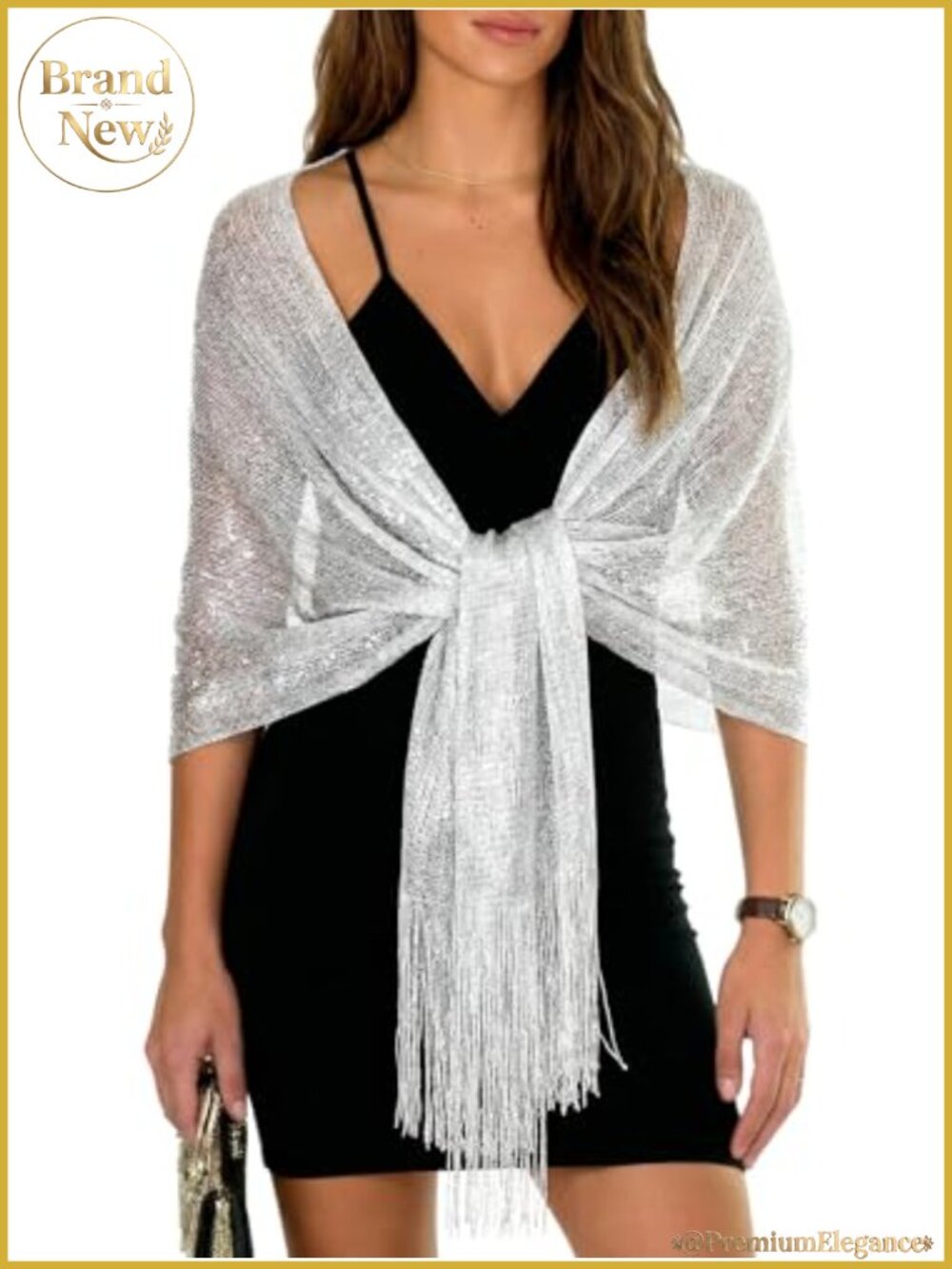 Metallic Glitter Shawl Wrap for Evening Dresses Women Fringe Formal